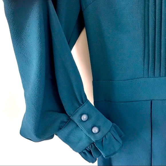 Teal Blue Long Sleeve Cocktail Dress - Picture 8 of 16